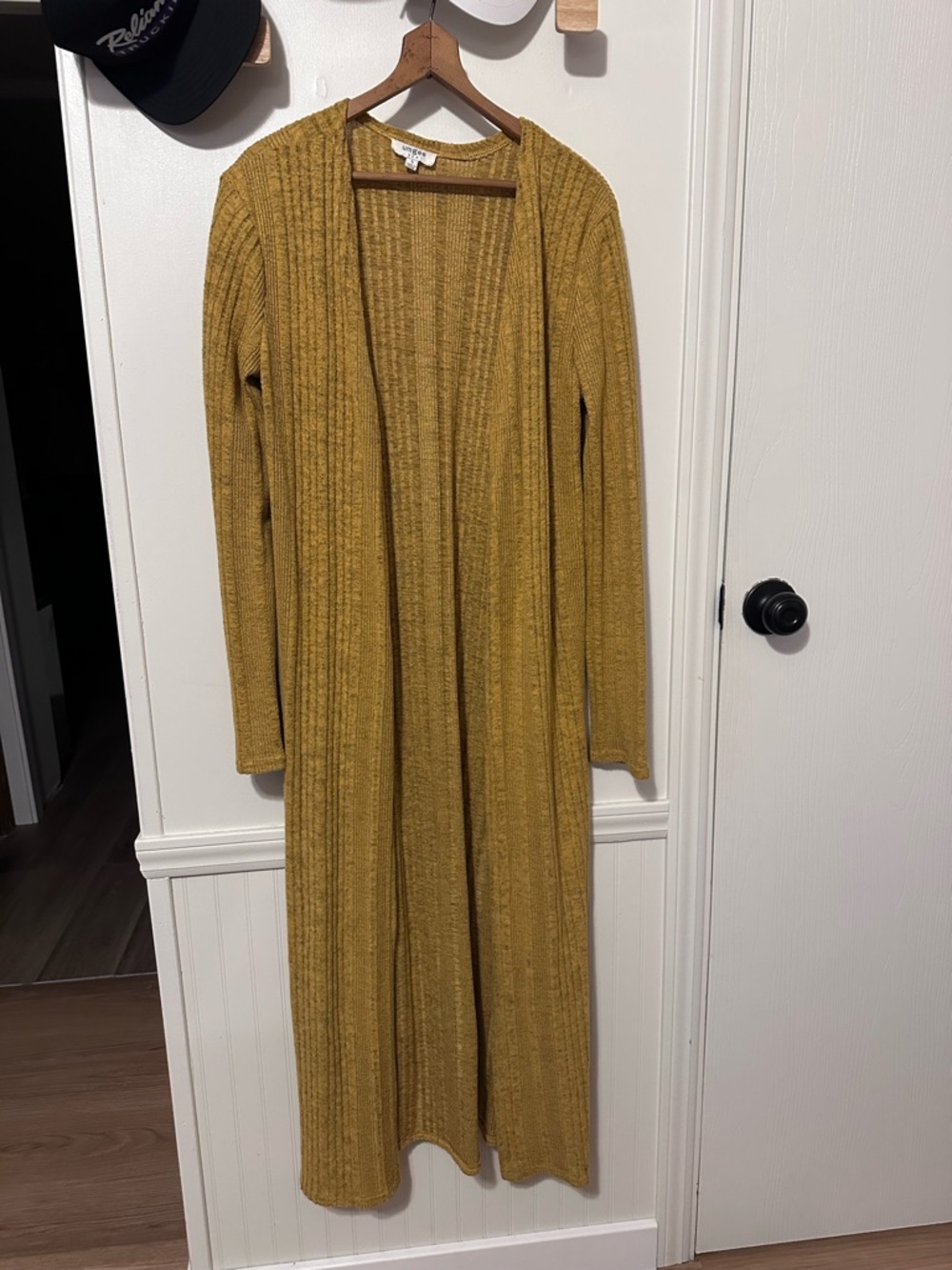 Long Open-Front Ribbed Cardigan Sweater - Mustard Yellow